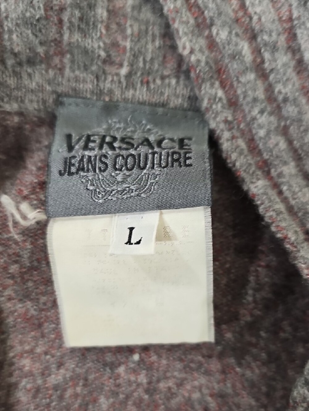 Versace Jeans Collection Gray Ribbed Mock-Collar Sweater with Pink Crest - Picture 2 of 6